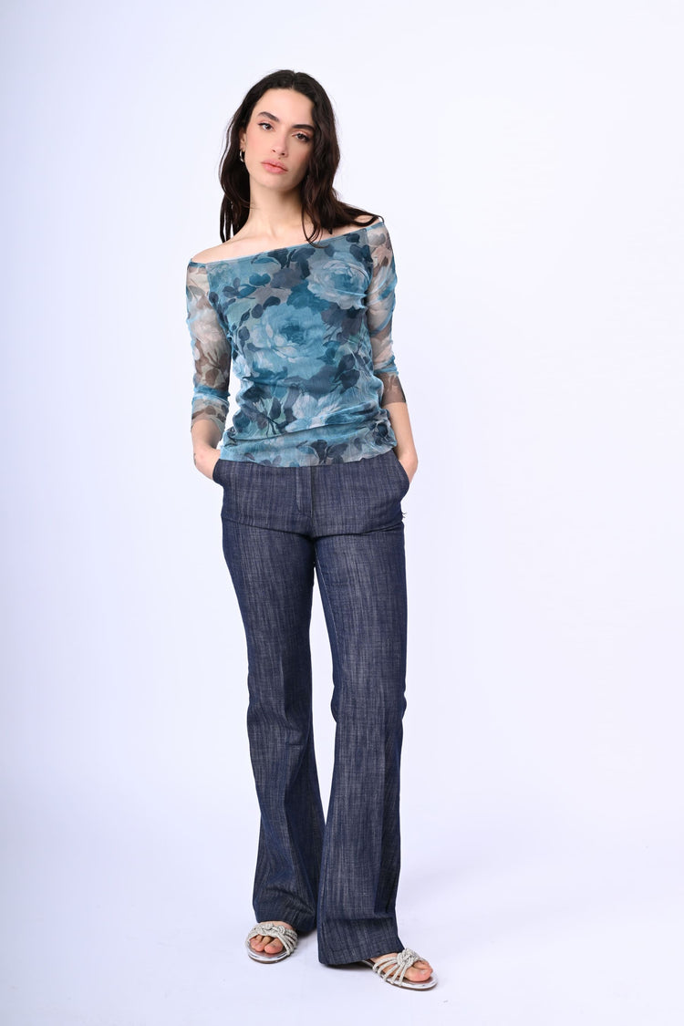 Top in tulle a stampa floreale