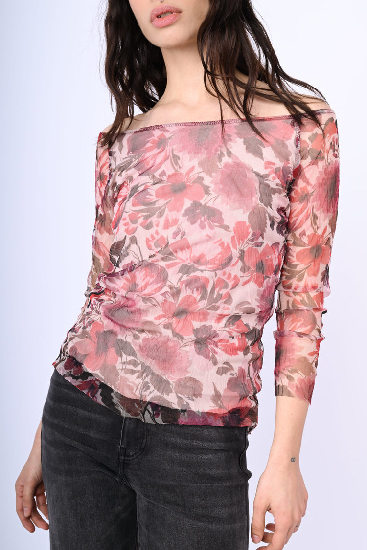 Top in tulle a stampa floreale