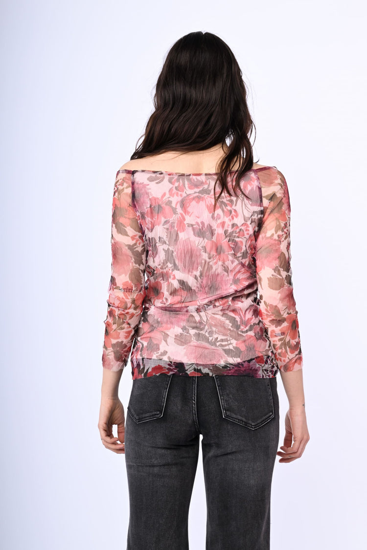 Top in tulle a stampa floreale