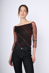Top in tulle a righe diagonali