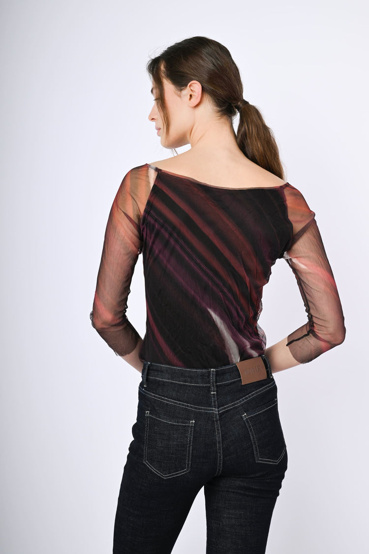 Top in tulle a righe diagonali