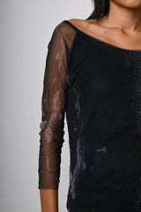 Top in tulle a stampa animalier