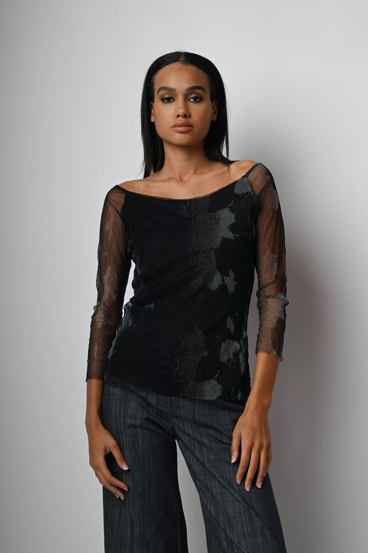 Top in tulle a stampa animalier