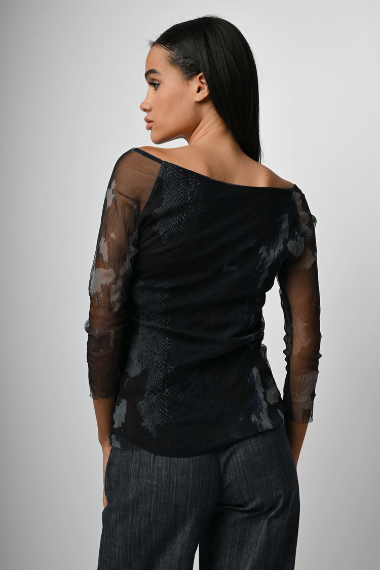 Top in tulle a stampa animalier