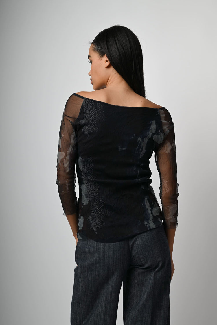 Top in tulle a stampa animalier