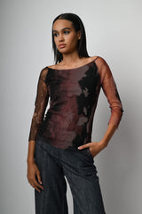 Top in tulle a stampa animalier
