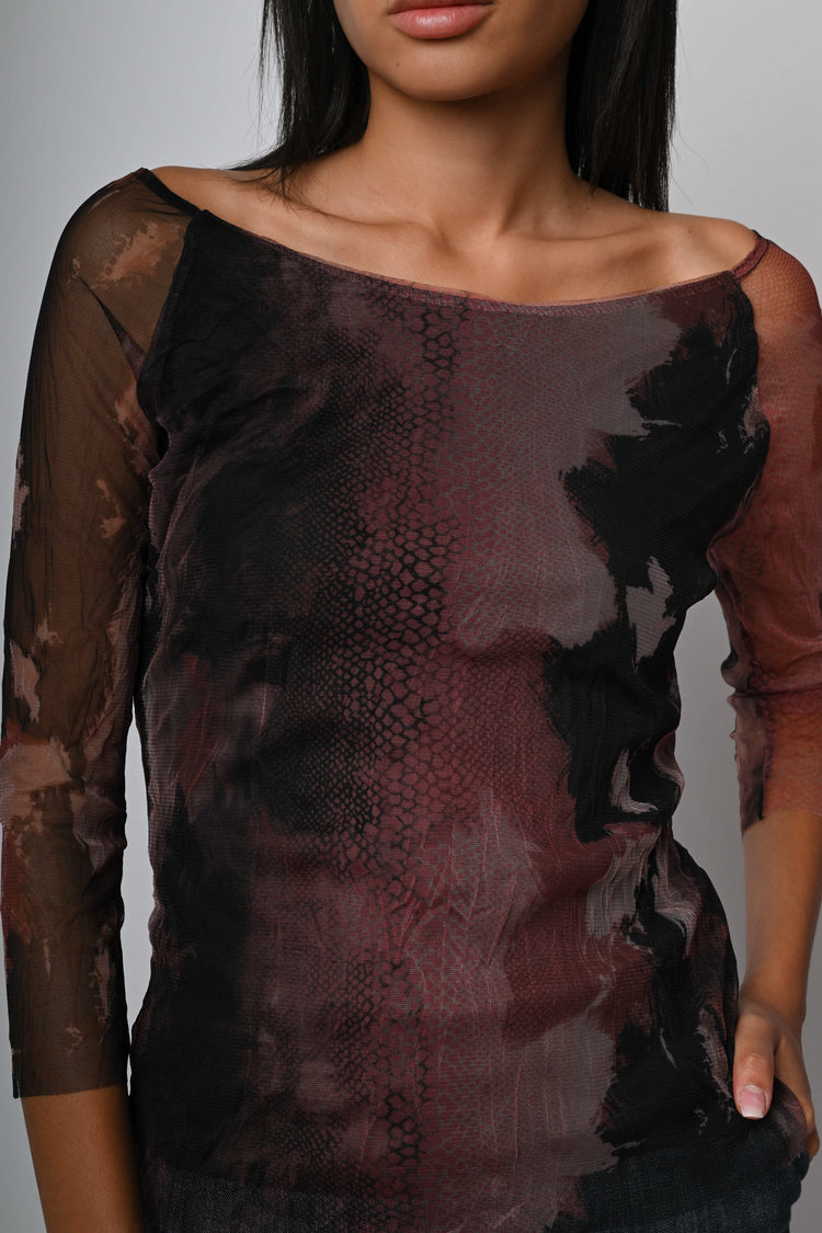Top in tulle a stampa animalier