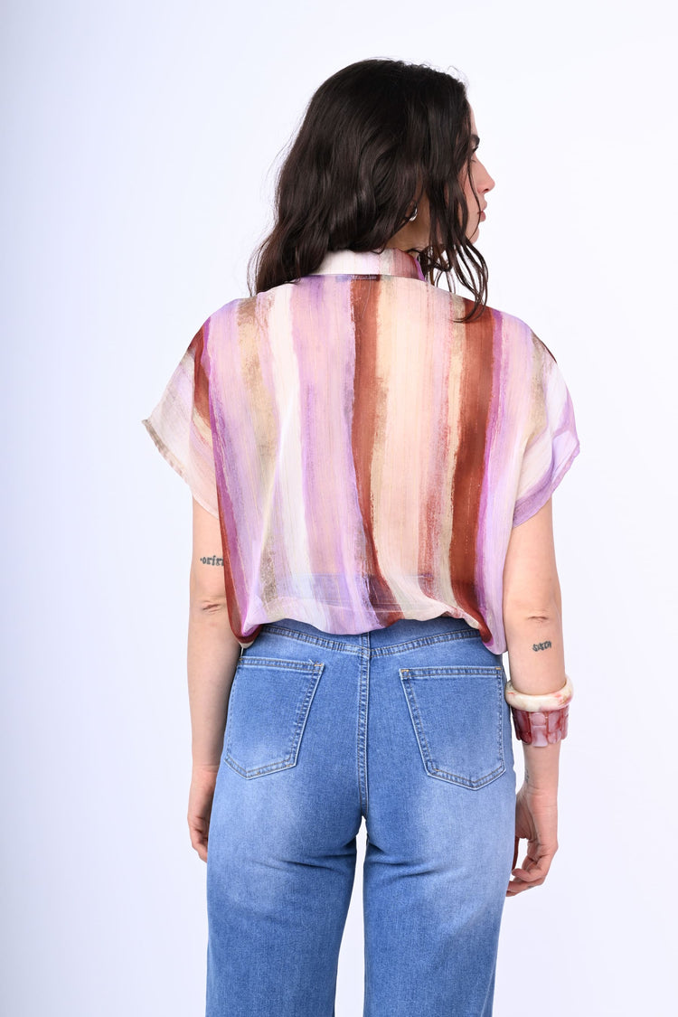 Camicia crop a righe lurex