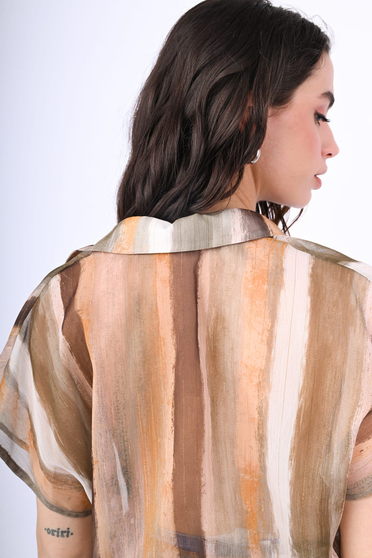 Camicia crop a righe lurex