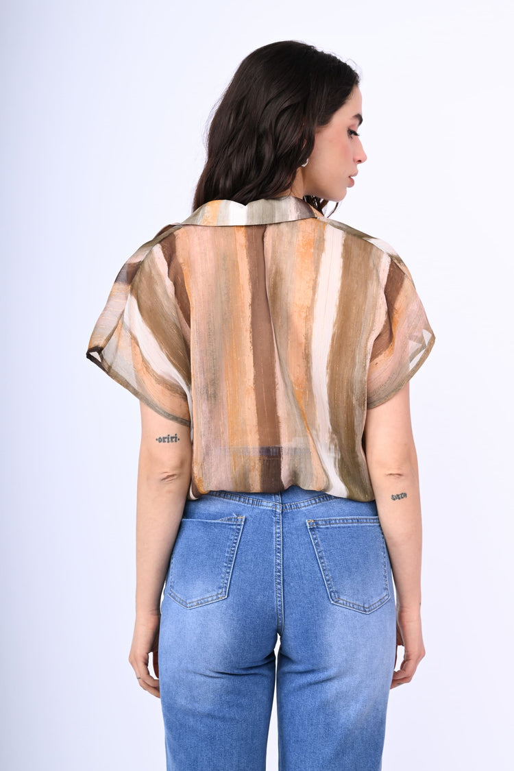 Camicia crop a righe lurex