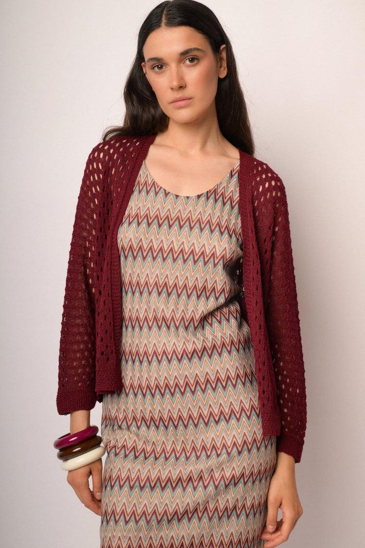 Cardigan traforato bordeaux