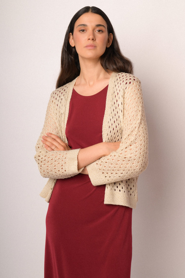 Cardigan traforato beige con lurex