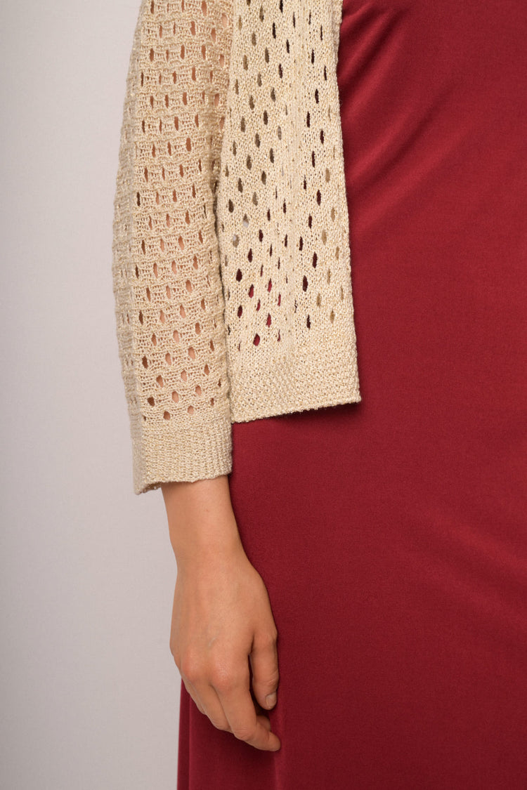 Cardigan traforato beige con lurex
