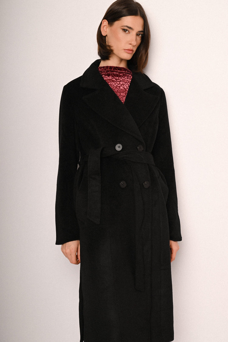 Cappotto lungo doppiopetto con cintura