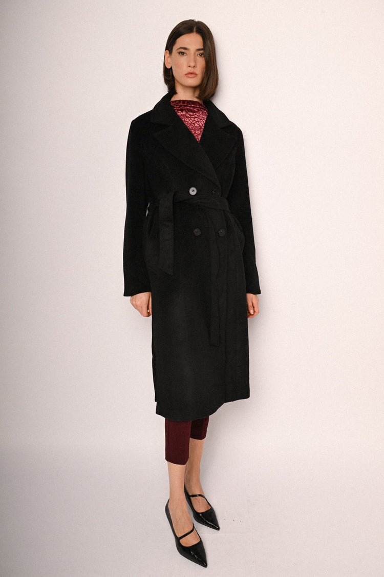 Cappotto lungo doppiopetto con cintura