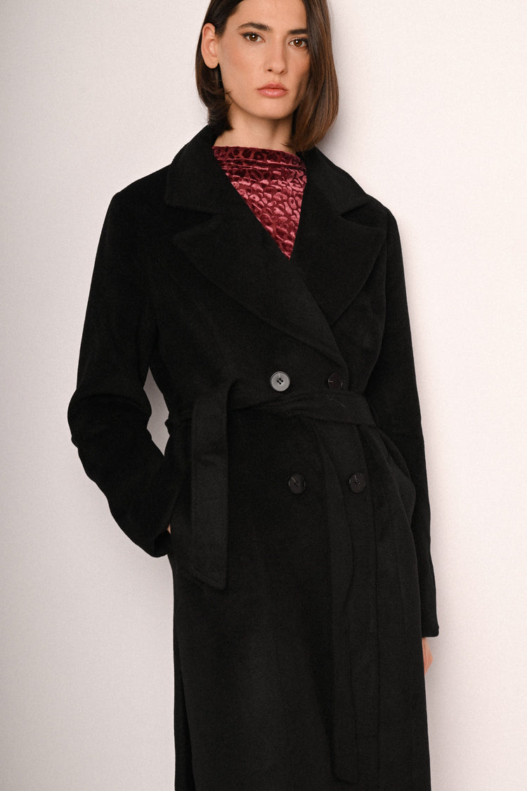 Cappotto lungo doppiopetto con cintura