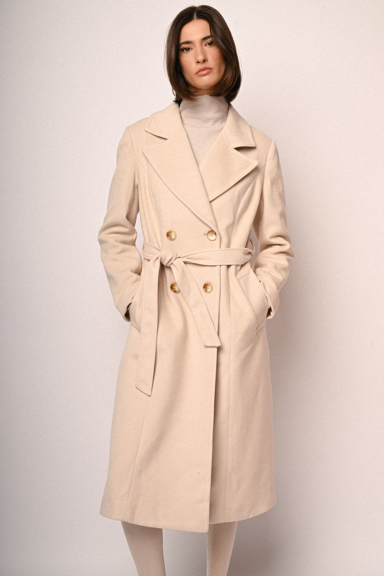 Cappotto lungo doppiopetto con cintura