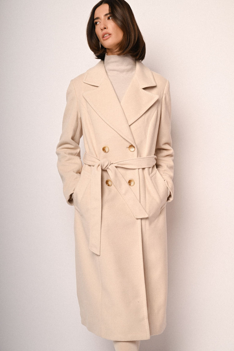 Cappotto lungo doppiopetto con cintura