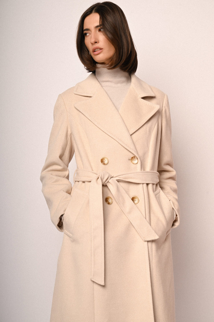 Cappotto lungo doppiopetto con cintura