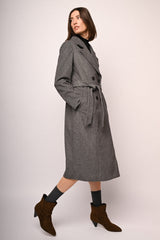 Cappotto lungo doppiopetto con cintura