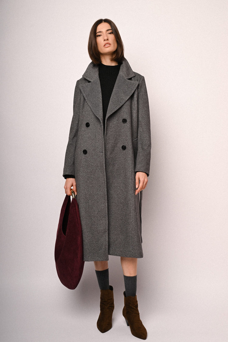 Cappotto lungo doppiopetto con cintura