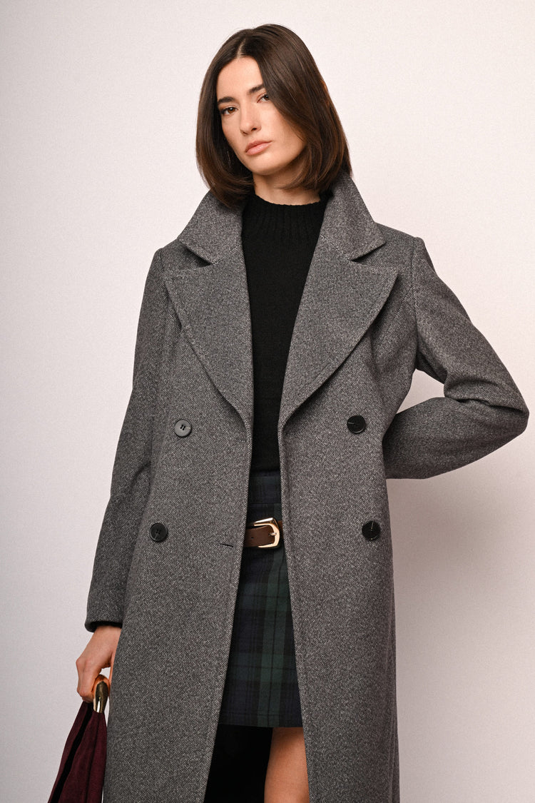 Cappotto lungo doppiopetto con cintura