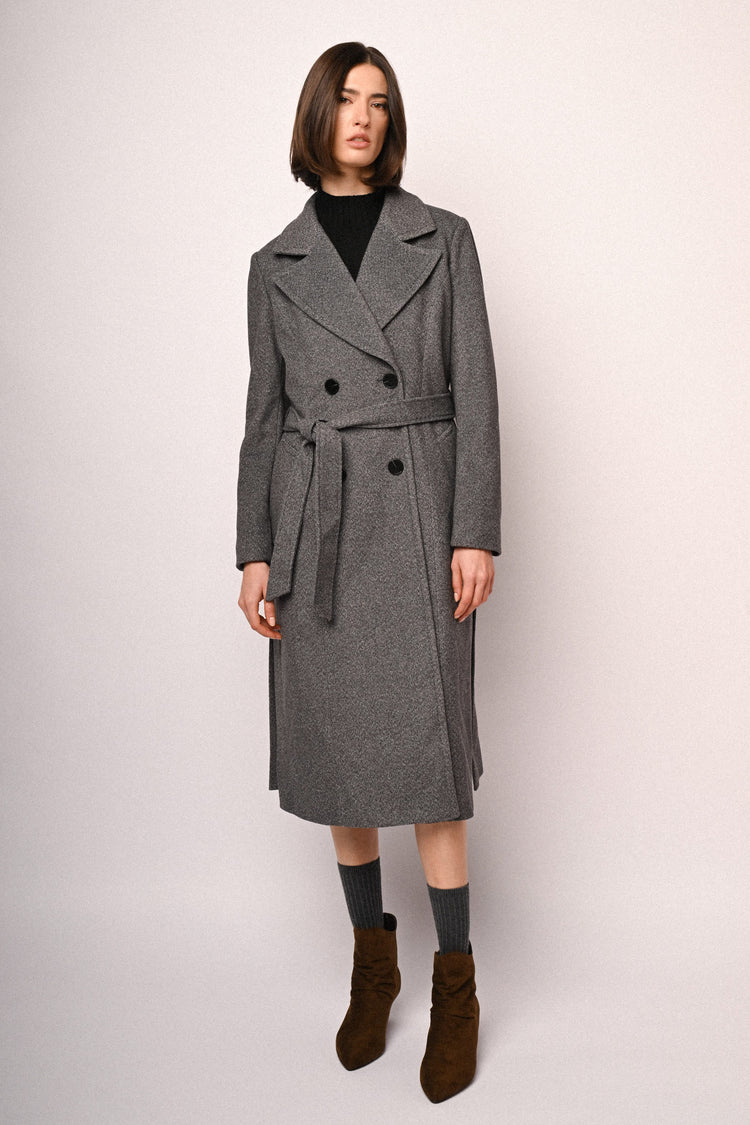 Cappotto lungo doppiopetto con cintura