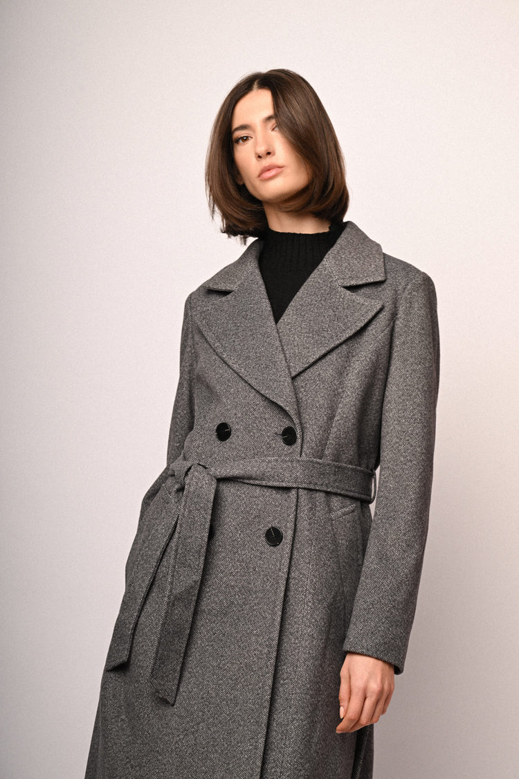 Cappotto lungo doppiopetto con cintura
