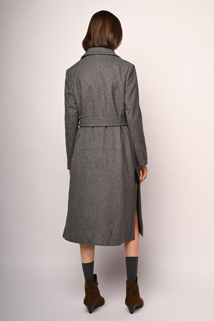 Cappotto lungo doppiopetto con cintura