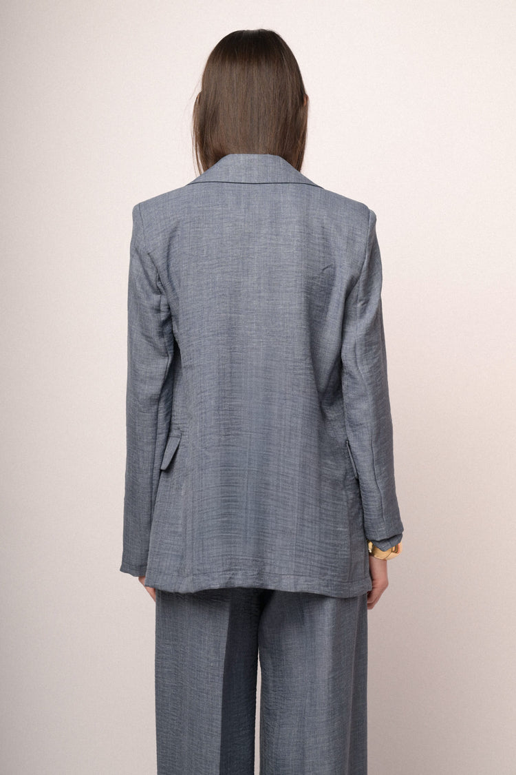 Blazer morbido doppiopetto blu denim