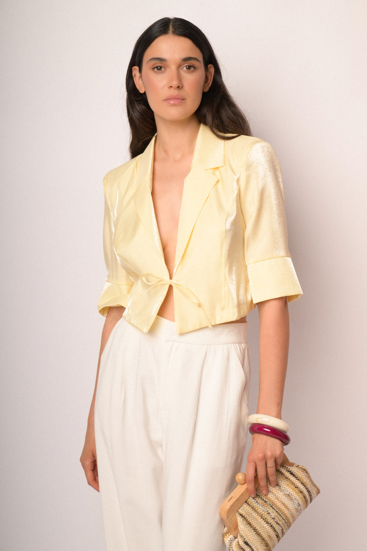 Bolero giallo con revers e laccio