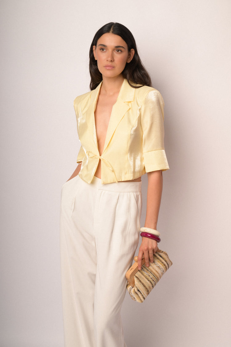 Bolero giallo con revers e laccio
