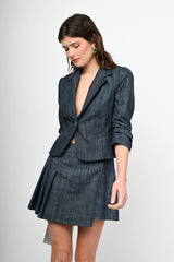 Blazer corto monopetto effetto denim
