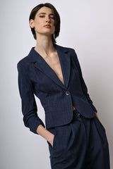 Blazer monopetto con maniche arricciate