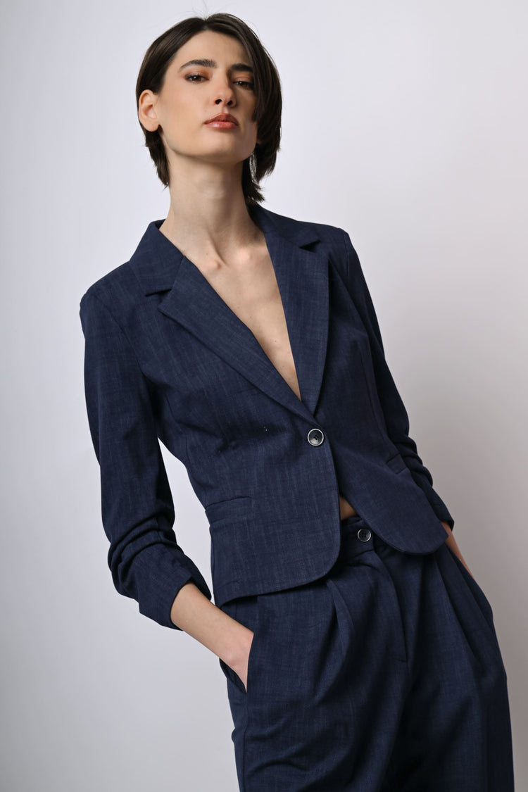 Blazer monopetto con maniche arricciate