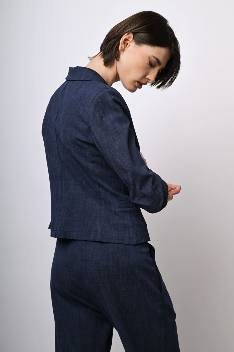 Blazer monopetto con maniche arricciate