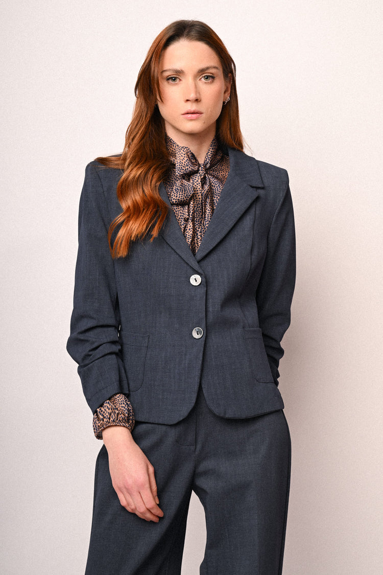 Blazer monopetto con maniche arricciate