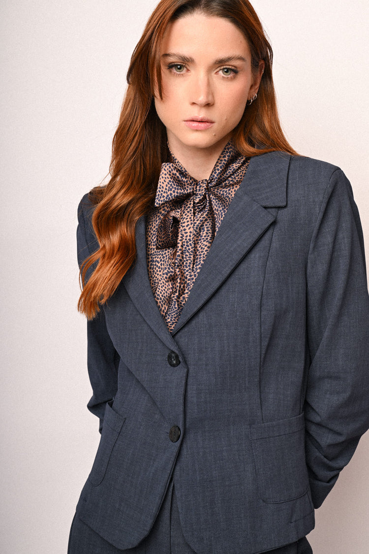 Blazer monopetto con maniche arricciate