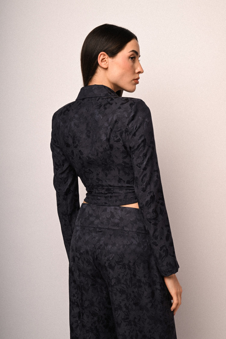 Giacca crop a portafoglio in jacquard