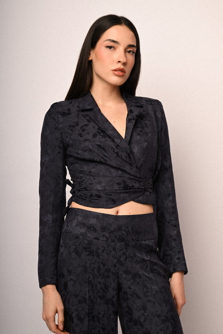 Giacca crop a portafoglio in jacquard