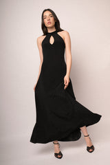 Abito lungo halter nero con cut-out