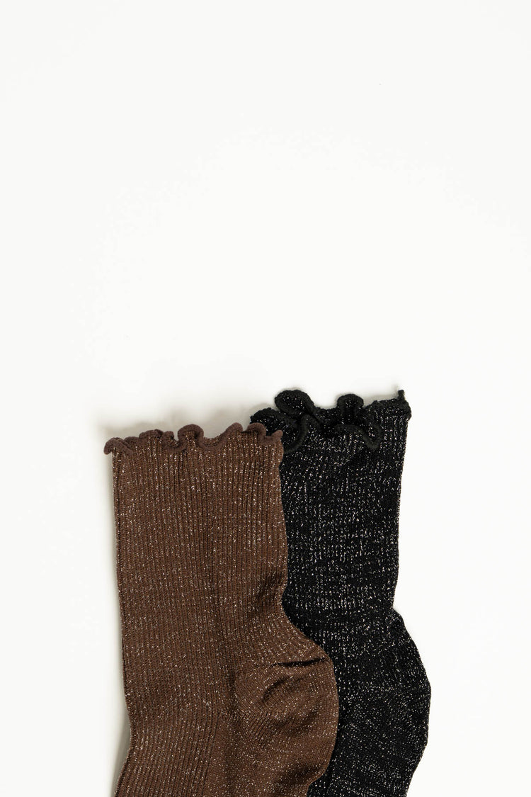Set da due paia di calzini in maglia lurex cioccolato/nero