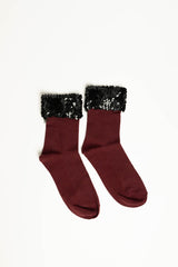 Calzini bordeaux con paillettes