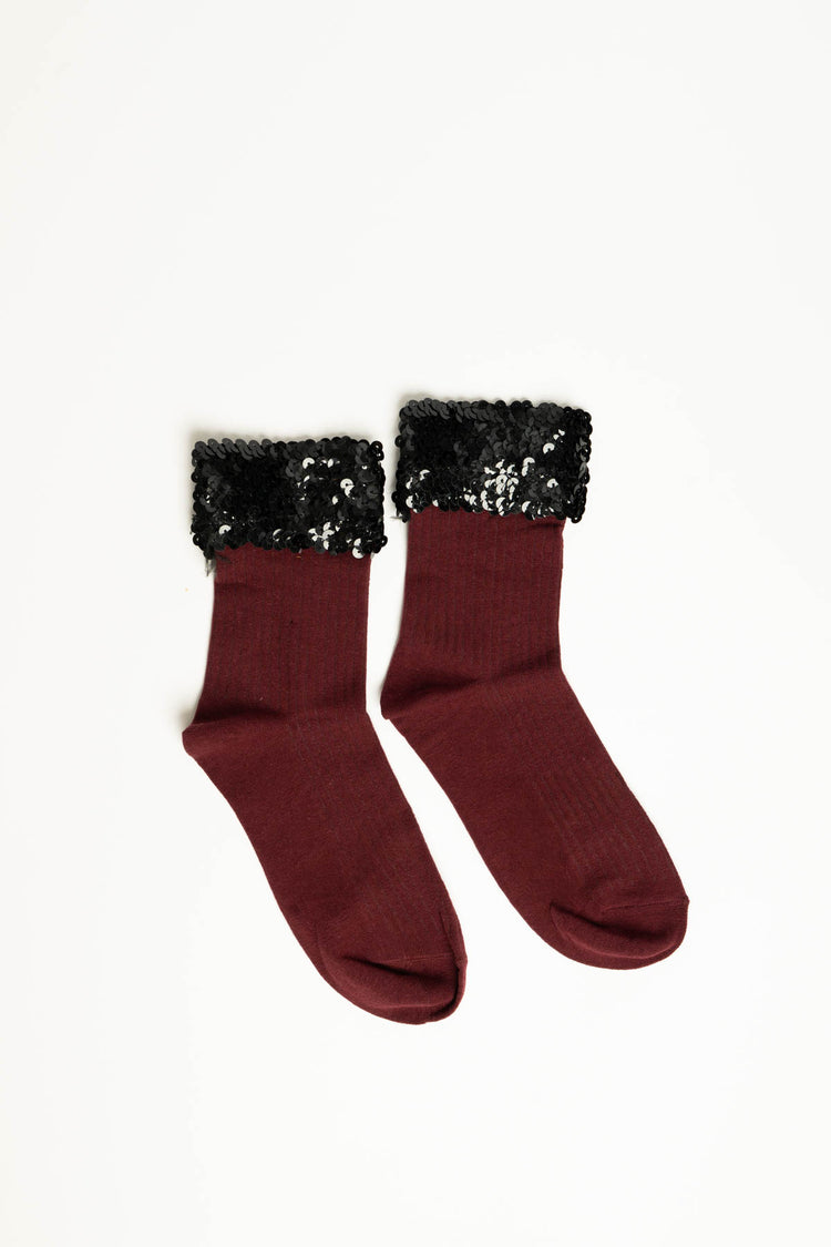 Calzini bordeaux con paillettes