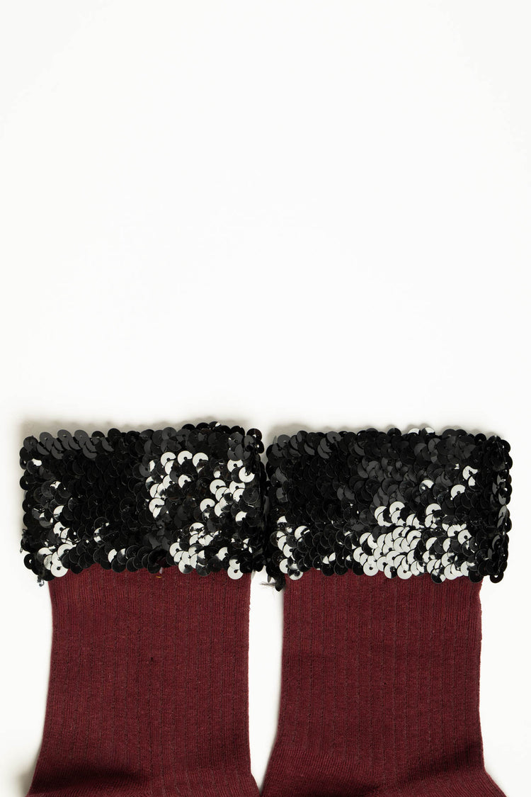 Calzini bordeaux con paillettes
