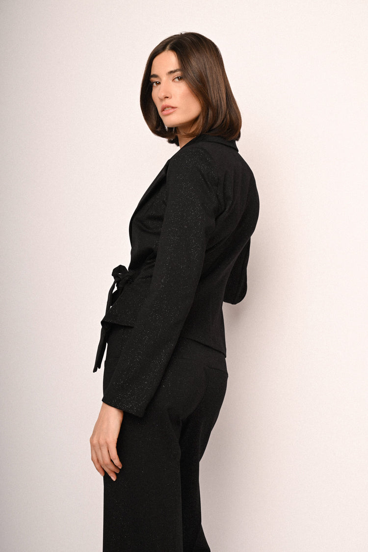 Blazer con glitter e fiocco