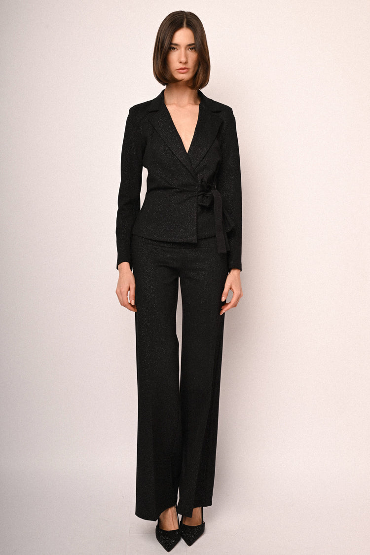 Blazer con glitter e fiocco