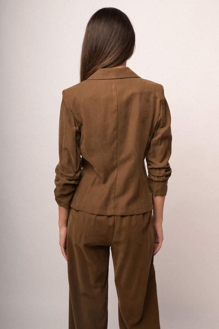 Blazer in viscosa cammello con lacci da annodare