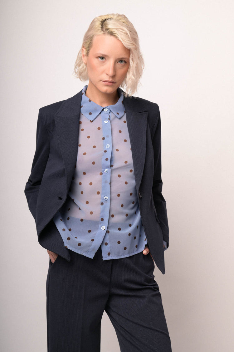 Blazer basic monopetto misto cotone blu