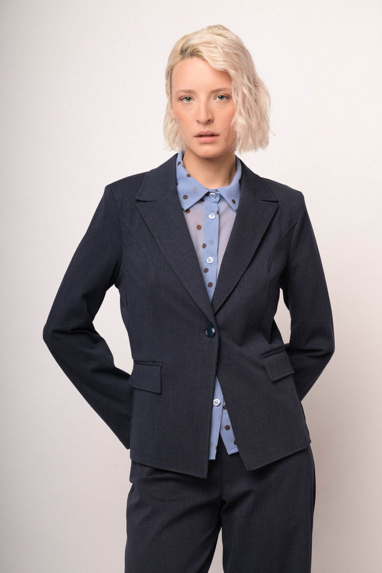 Blazer basic monopetto misto cotone blu